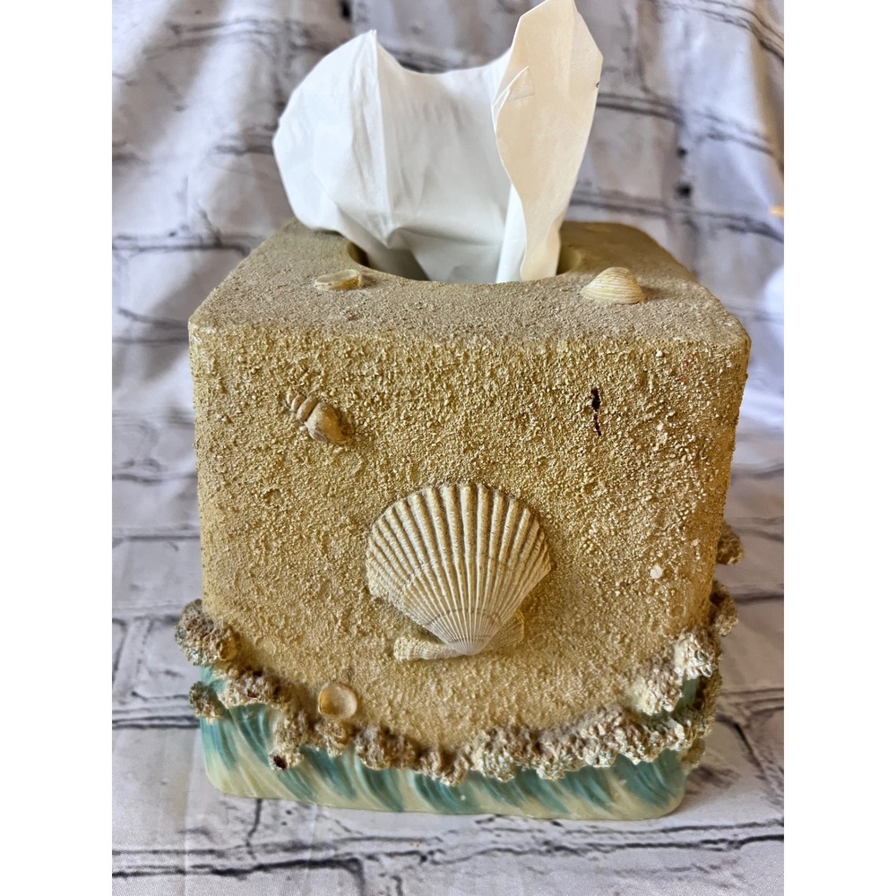 Ceramarte Water's Edge Beach Seashell Tissue Box Cover Coastal Decor Rare